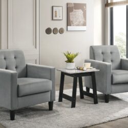Hale - Velvet Armchairs And End Table Living Room (Set of 3) - Light Gray