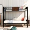 Full Over Full Bunk Bed Modern Style Steel Frame Bunk Bed With Safety Rail, Built-In Ladder For Bedroom - Brown - Image 7