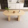 Oval Dining Table For 6 People With Wood Strip Base - Burly Wood - Image 10