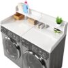 Washer Dryer Countertop Organizer, Double Layer Wooden Laundry Shelf Topper With Edge For Storage - White - Image 5