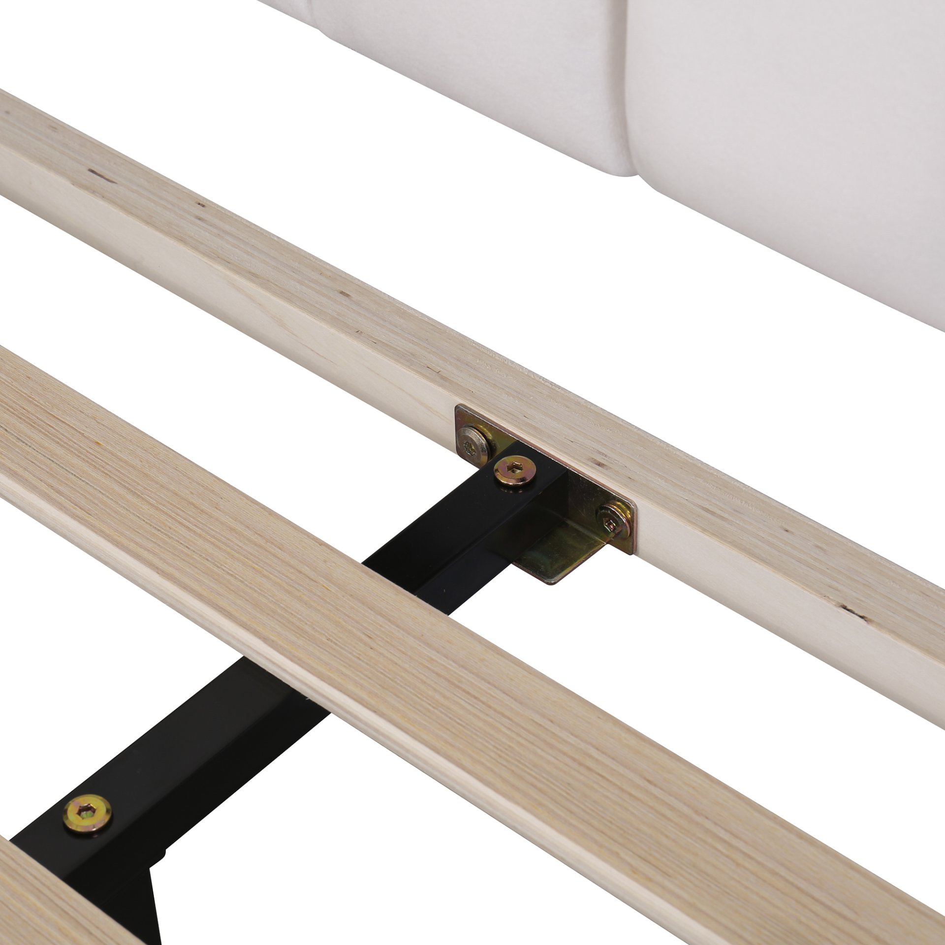 Queen Size Upholstered Platform Bed With Flower Pattern Headboard - Beige - Image 9