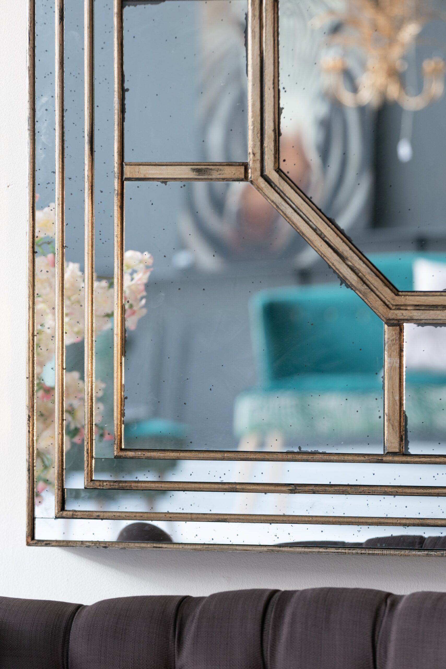 Antique Style Decorative Square Wall Mirror With Mirrored Frame, Wall Decor For Living Room Entryway, Console Lean Against Wall - Silver - Image 9
