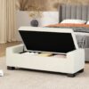 Elegant Ottoman Bench With Textured Fabric, Hinged Lid For Seating And Storage - White - Image 4