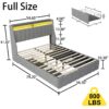 Full Size Bed Frame With LED, Under Bed Storage Drawers, Wings Headboard - Light Gray - Image 3