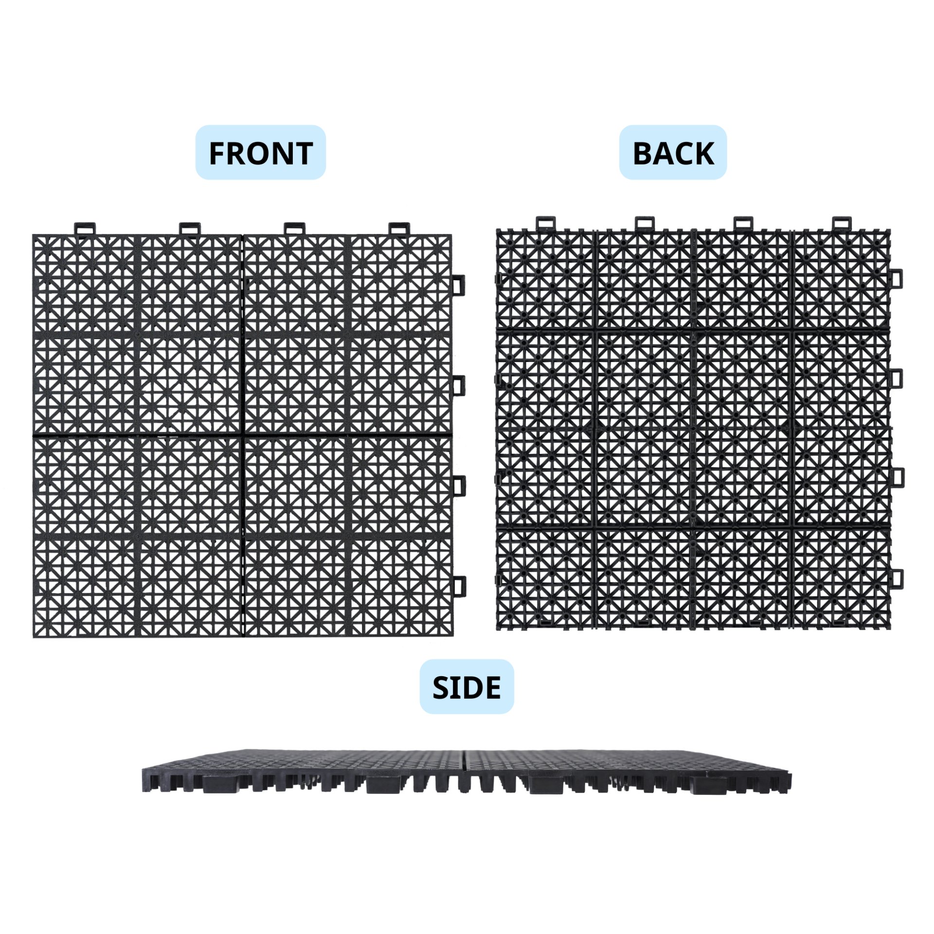 Interlocking Deck Tiles Plastic Waterproof Outdoor All Weather Anti-Slip Bathroom Shower Balcony Porch Strong Weight Capacity Upto 6613 Lbs, Rosette Pattern Pack Of 12 - Black - Image 24