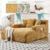 Chenille Interior Lazy Sofa Chaise Longue With Armrests And 3 Pillows - Yellow - Image 4