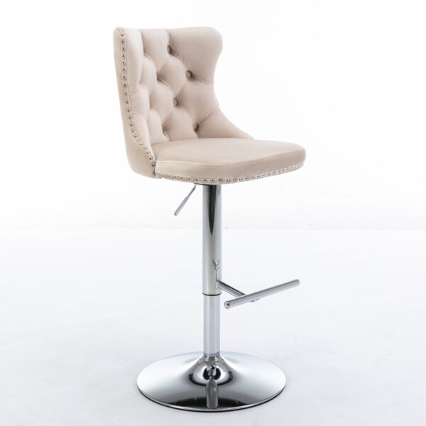 Swivel Velvet Barstools Adjusatble Seat Height From 25-33", Modern Upholstered Chrome Base Bar Stools With Backs Comfortable Tufted For Home Pub And Kitchen Island (Set of 2) - Beige