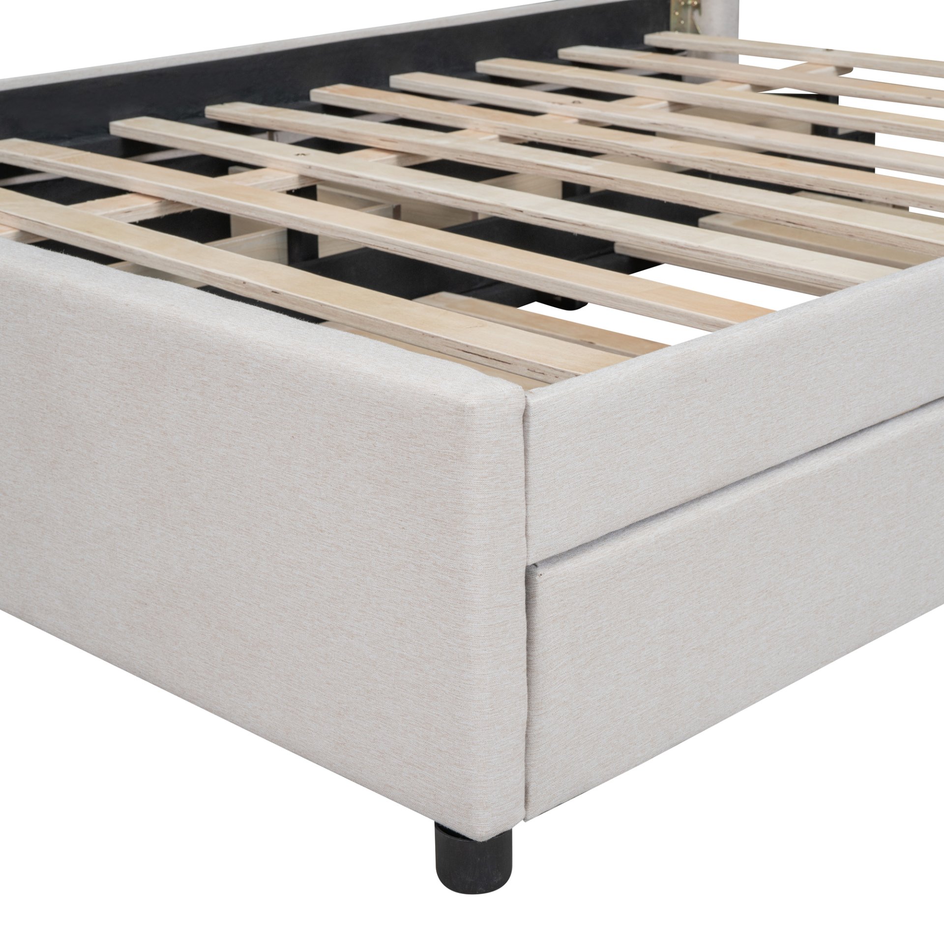 Full Size Upholstered Platform Bed With 2 Drawers And 1 Twin Size Trundle, Classic Headboard Design - Beige - Image 12