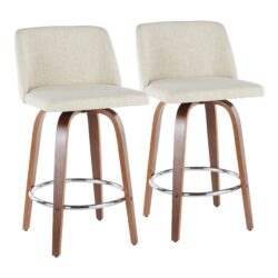 Toriano - Mid-Century Modern Counter Stool (Set of 2) - Walnut / Cream