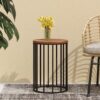 Outdoor Cylindrical Side Table With Round Solid Wood Top And Metal Frame - Natural - Image 4