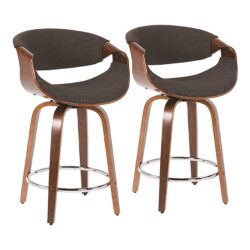 Curvini - Mid-Century Modern Counter Stool (Set of 2) - Walnut / Charcoal