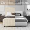 King Size Upholstered Bed Frame With Vertical Stripe Wingback And High Footboard - Cream - Image 5