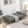 Modern Sofa Bed With Armrest 2 Holders, Wood Frame & Stainless Leg, Futon Style - Gray - Image 5