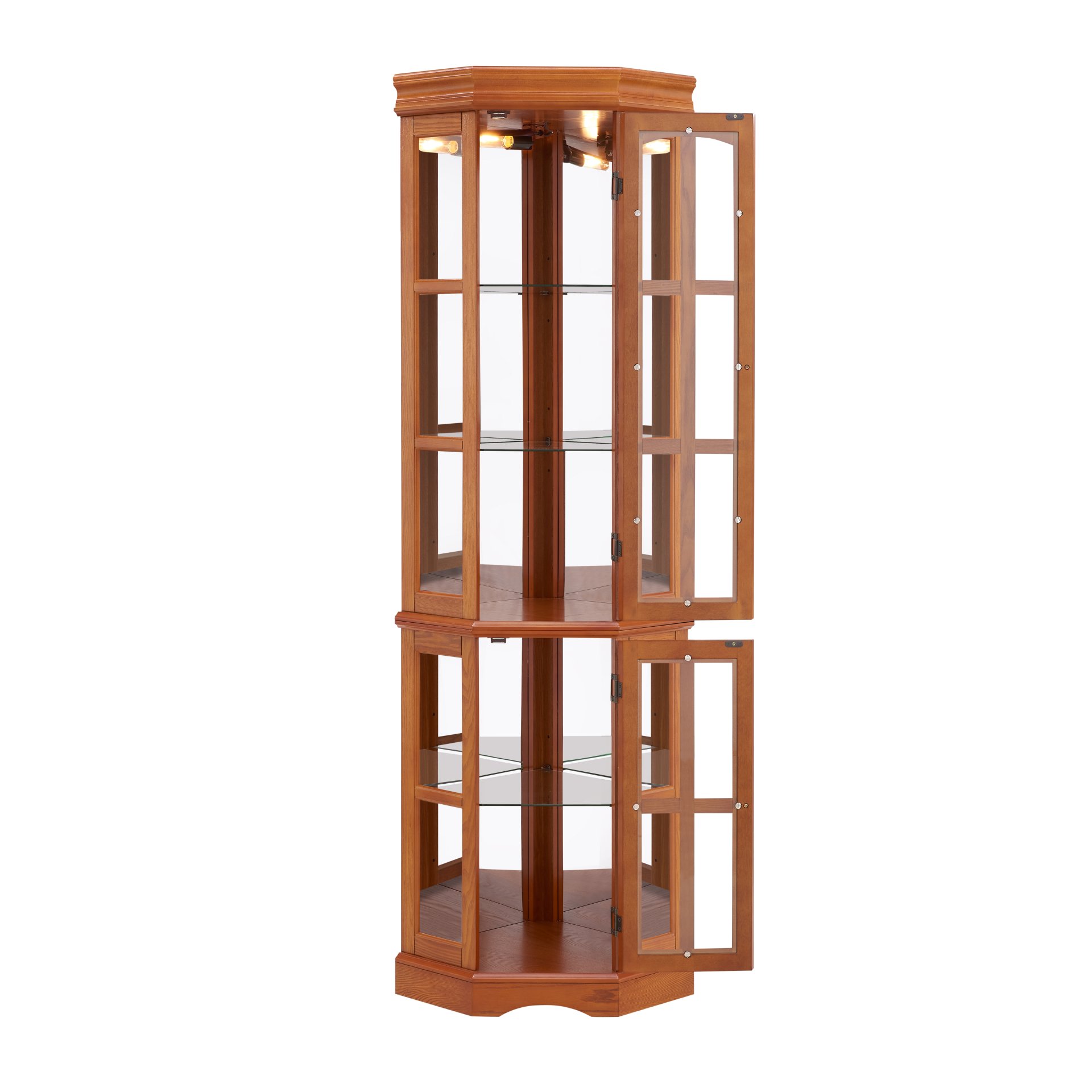 Corner Curio Cabinet With 5 Shelves And Lighting System (E26 Light Bulb Not Included) - Oak - Image 14