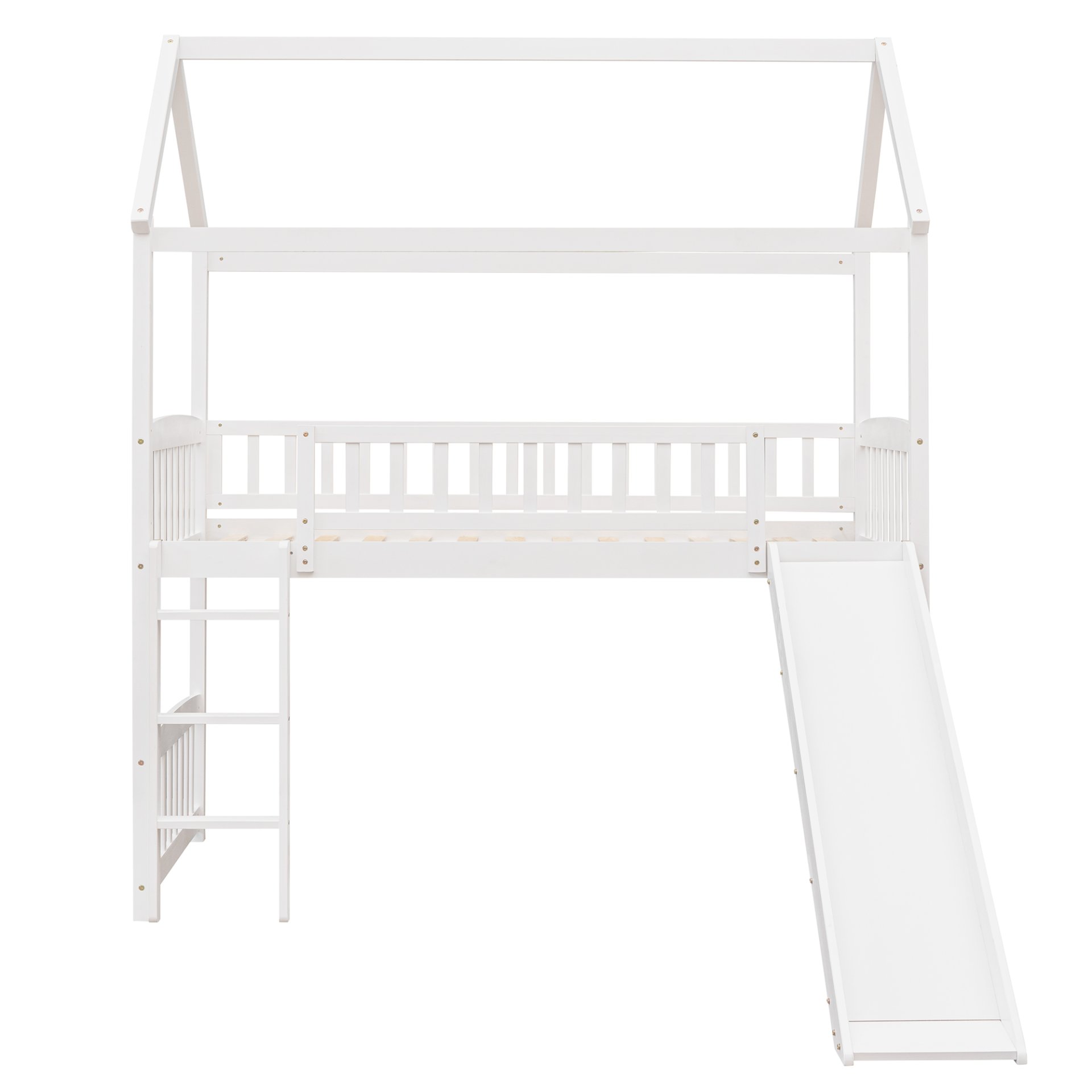 Twin House Loft Bed With Slide - White - Image 12