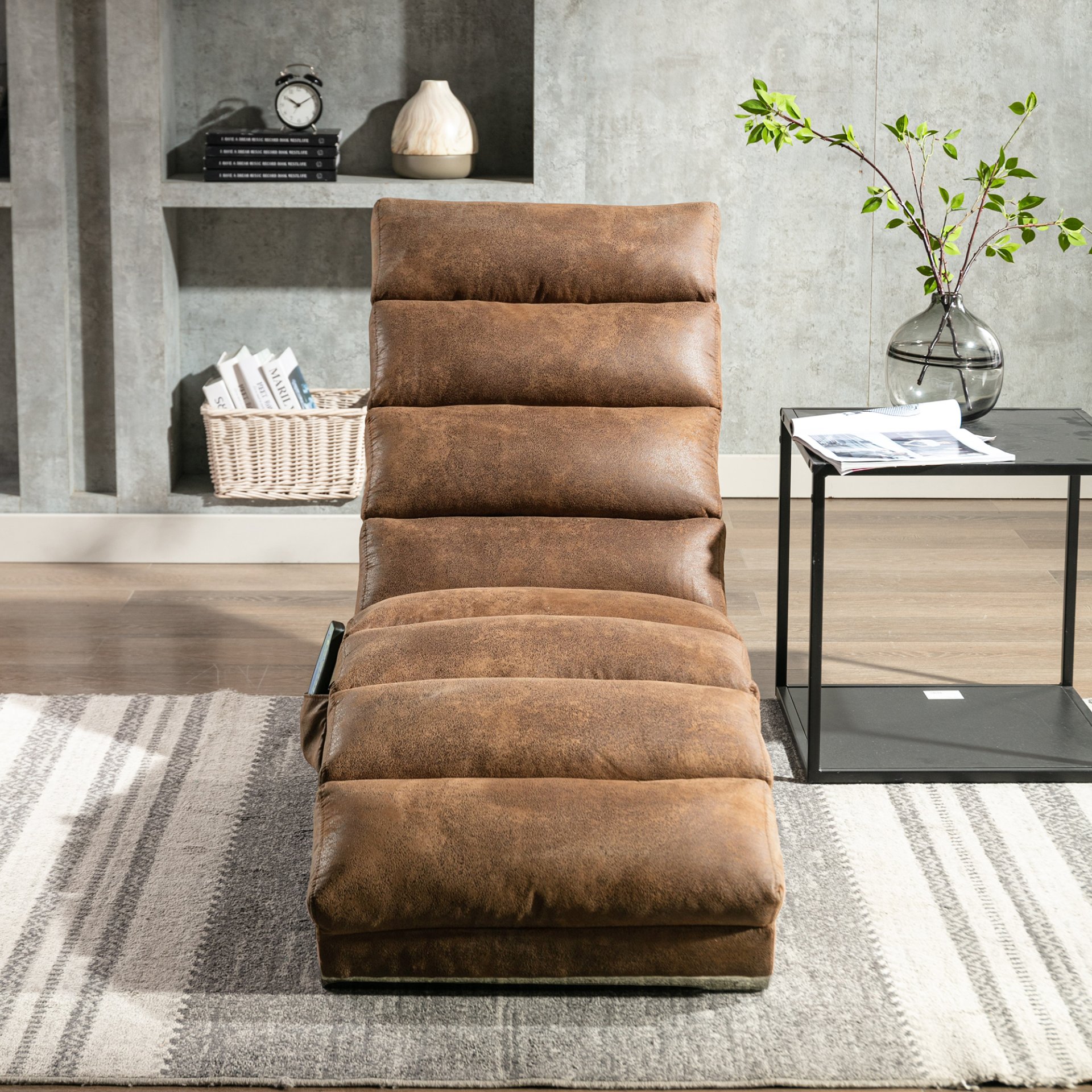 Linen Massage Chaise Lounge Indoor With Remote Control, Ergonomic Electric Massage Long Lounger - Coffee - Image 6