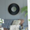 Round Carter Wooden Mirror WithIron Frame Neutral Colorway Wall Decor For Live Space - Golden Black - Image 10