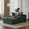 Oversized Chaise Lounge Chair Cozy Cloud Couch, Plush Corduroy Upholstered Sleeper Sofa Daybed With 3 Throw Pillows And Wide Armrest For Living Room - Green - Image 9