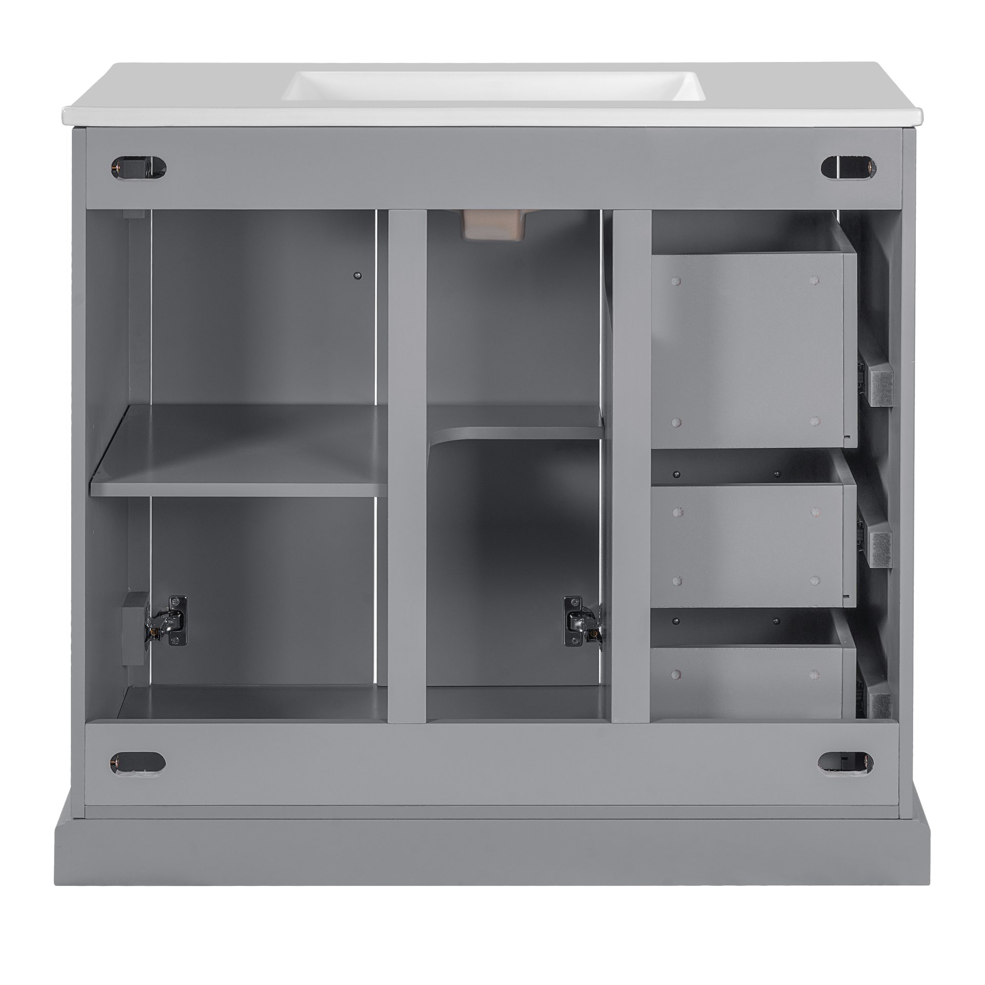 36" Bathroom Vanity With Sink, Soft Close Doors, Adjustable Shelf & 3 Drawers - Gray - Image 14
