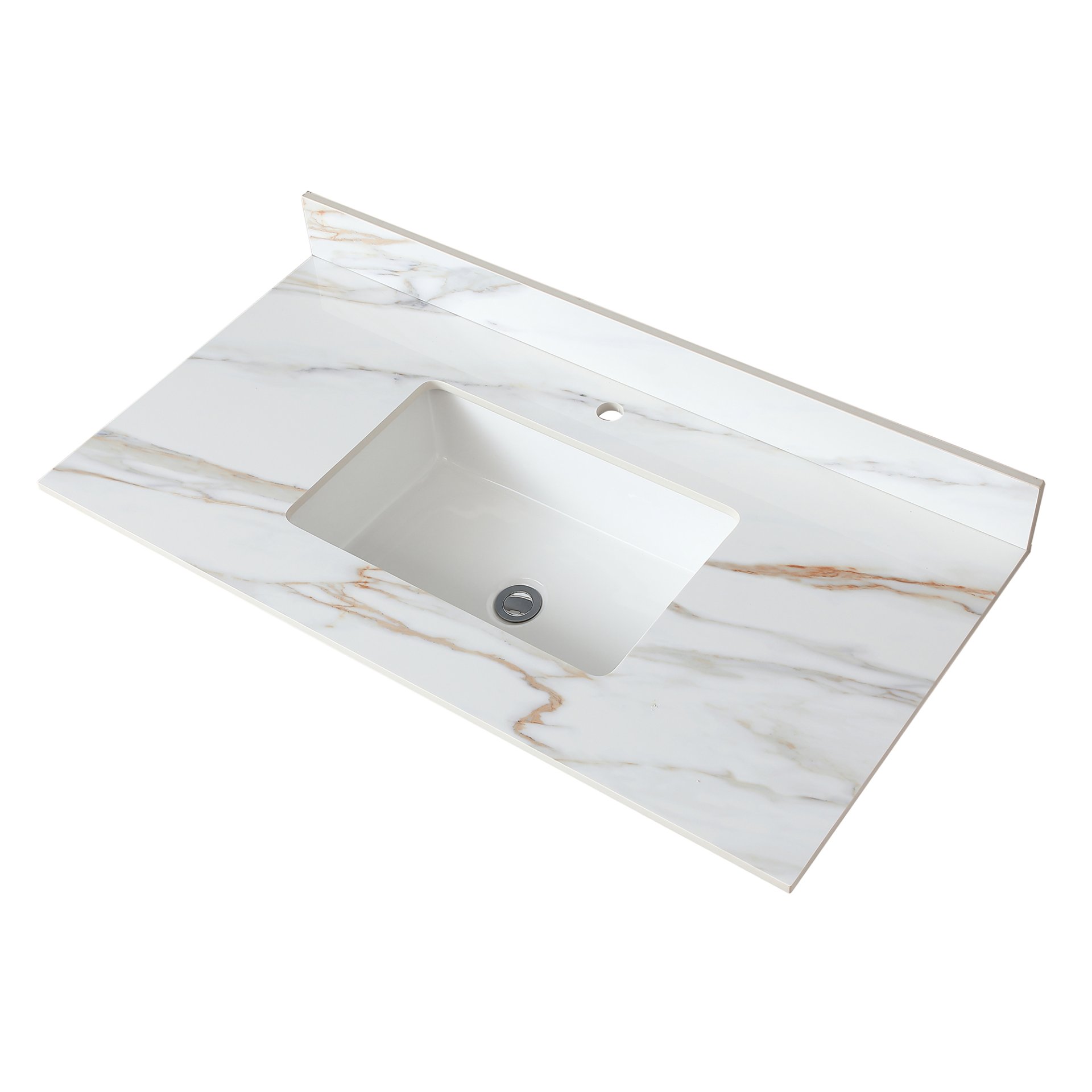 Vanity Top With Undermount Sink And Backsplash, Sintered Stone - Carrara White Marble - Image 5