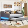 Full Long Size Daybed With LED Belt And Trundle - Gray - Image 4