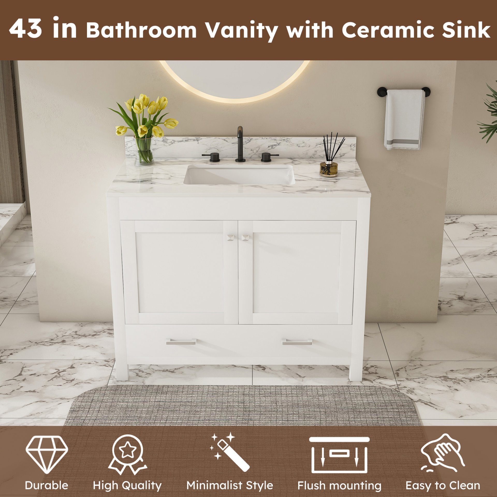 43" Bathroom Vanity Multi Functional Cabinet - White - Image 5