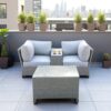 2 Person Wicker Seating Set With Cushions And Glass Top Table - Grey Mix - Image 3