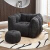 Soft Chenille Bean Bag Chair With High Resilient Foam For Living Room And Bedroom Comfortable Square Lazy Sofa With Footstool - Black - Image 11