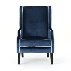 Elegant Velvet Club Chair With Tonal Piping - Blue