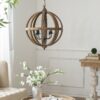 4 Light Wood Chandelier, Hanging Light Fixture With Adjustable Chain For Kitchen, Bulb Not Included - Brown - Image 4