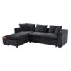 Modern L Shaped Sectional Sofa With Chenille Upholstery And Wooden Storage - Black - Image 10