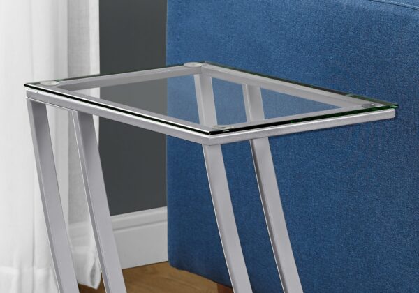Accent Table, C - Shaped, Tempered Glass, Contemporary & Modern - Silver