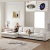 Oversized Corduroy Sectional Sofa, L Shaped Cloud Couch With USB Charging Port, Cup Holder, Deep Seat Sofa Bed With Chaise, Comfy Indoor Furniture - Beige - Image 15