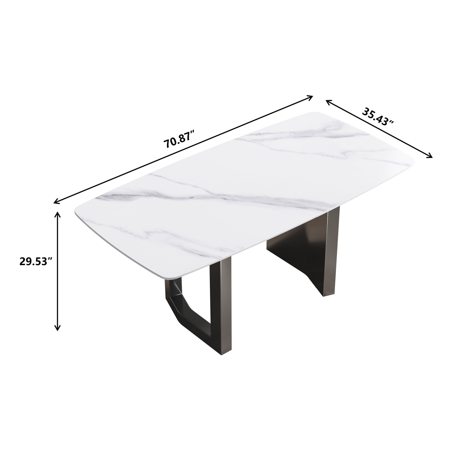 70.87" Modern Artificial Stone White Curved Black Metal Leg Dining Table - White / Black - Image 3