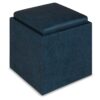 Rockwood - Cube Storage Ottoman With Tray - Distressed Dark Blue - Image 3