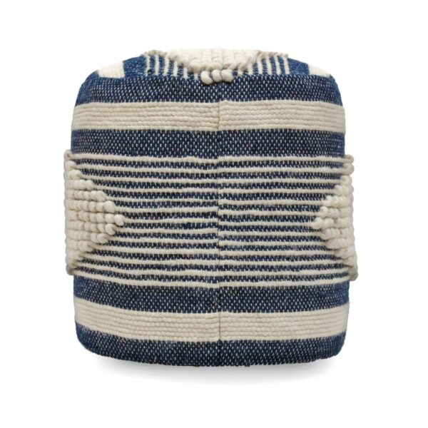 Diamond - Handcrafted Fabric Cylindrical Pouf - White / Dark Blue