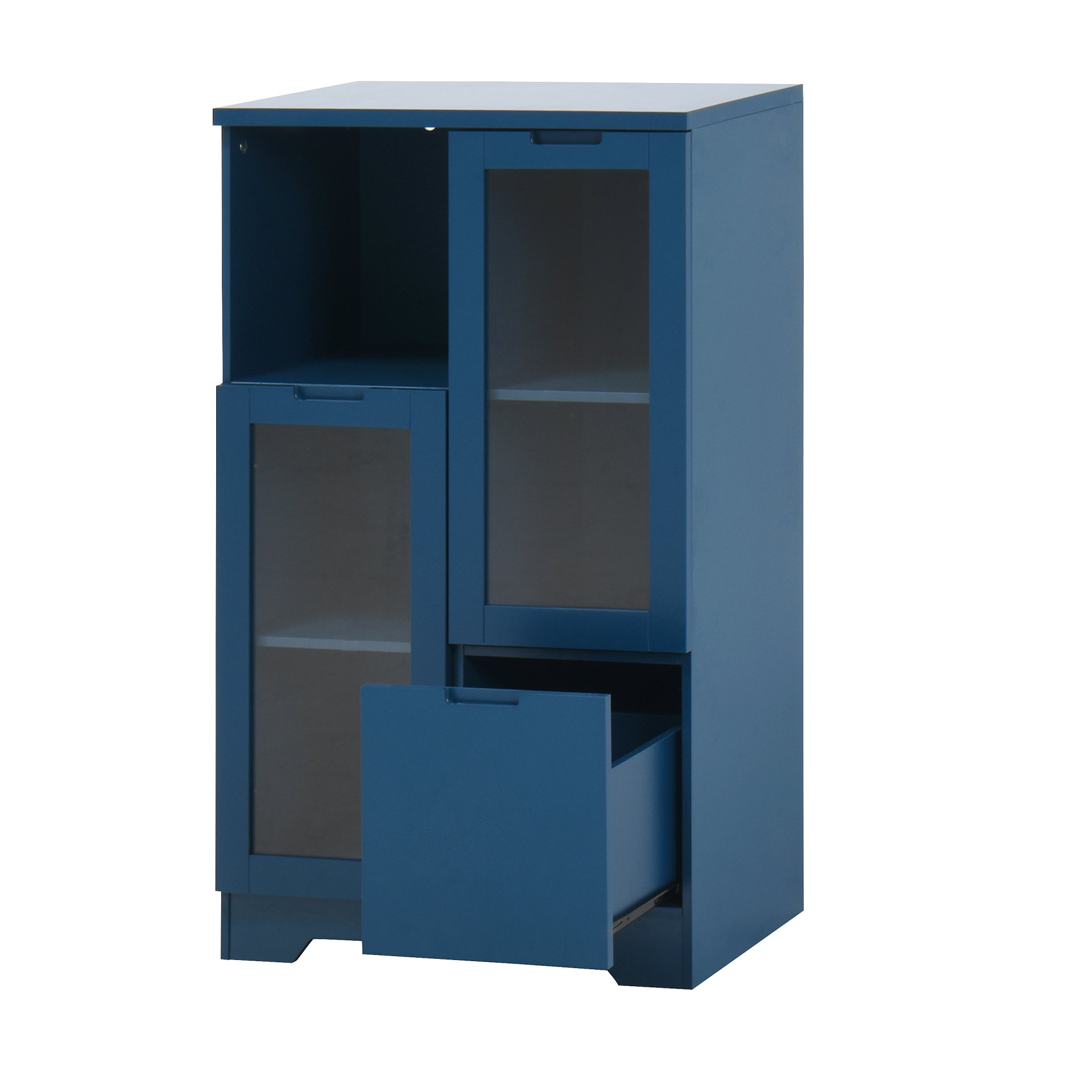 Painted Cabinet With Glass Doors, Drawer, And Open Storage Space For Bedroom And Living Room - Navy Blue - Image 20