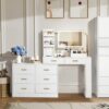 Modern 8 Drawer Dresser For Bedroom Ample Storage Wide Chest Of Drawers, Sturdy & Safe - White - Image 2