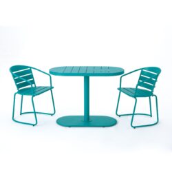 3 Piece Elegant Outdoor Bistro Set With 2 Chairs And Oval Table - Teal