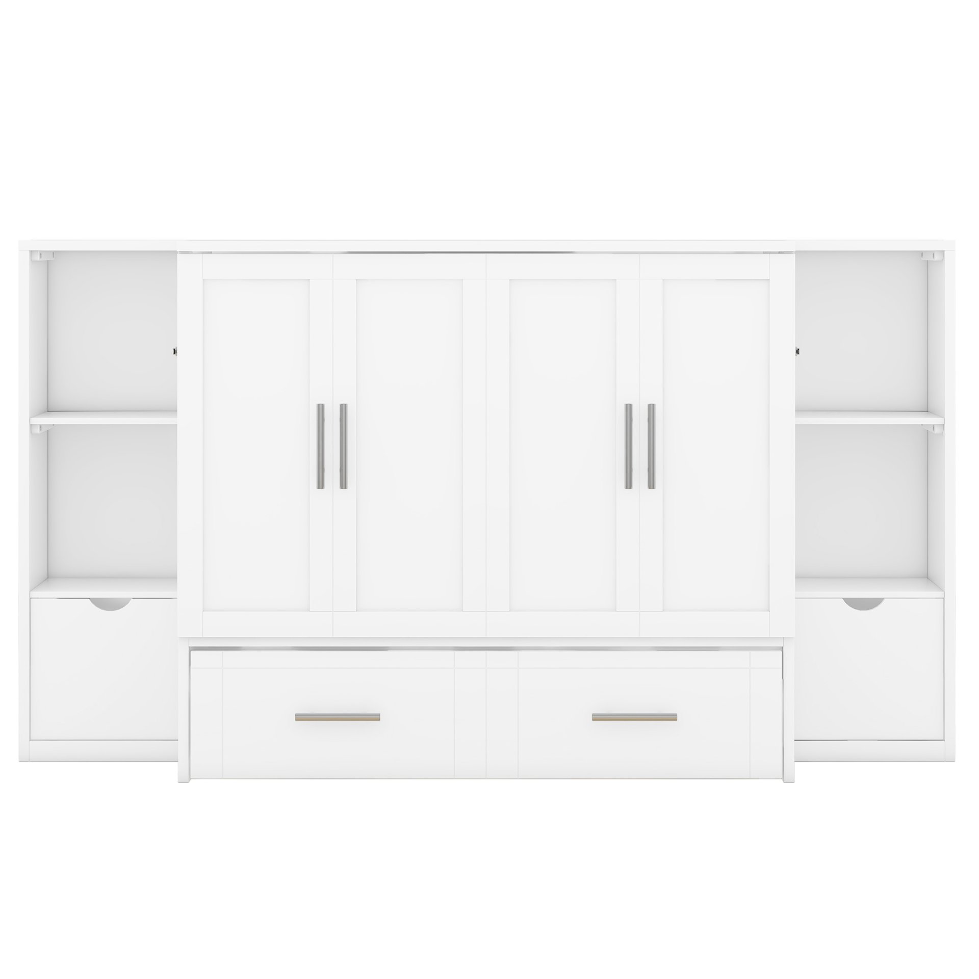 Queen Size Murphy Bed With Shelves, Drawers And USB Ports - White - Image 9