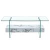 Modern 2 Tier Coffee Table With Clear Tempered Glass And Marble Texture Multifunctional Storage Design - Transparent / White - Image 11