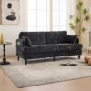 Modern Style Chenille 2 Seater Sofa With LED Light, USB Port And Storage Bag - Black - Image 11