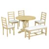 Topmax - 6 Piece Farmhouse Extendable Pedestal Dining Table Set With 18Inch Removable Leaf, Bench And 4 Ladder Back Dining Chairs - Natural - Image 8