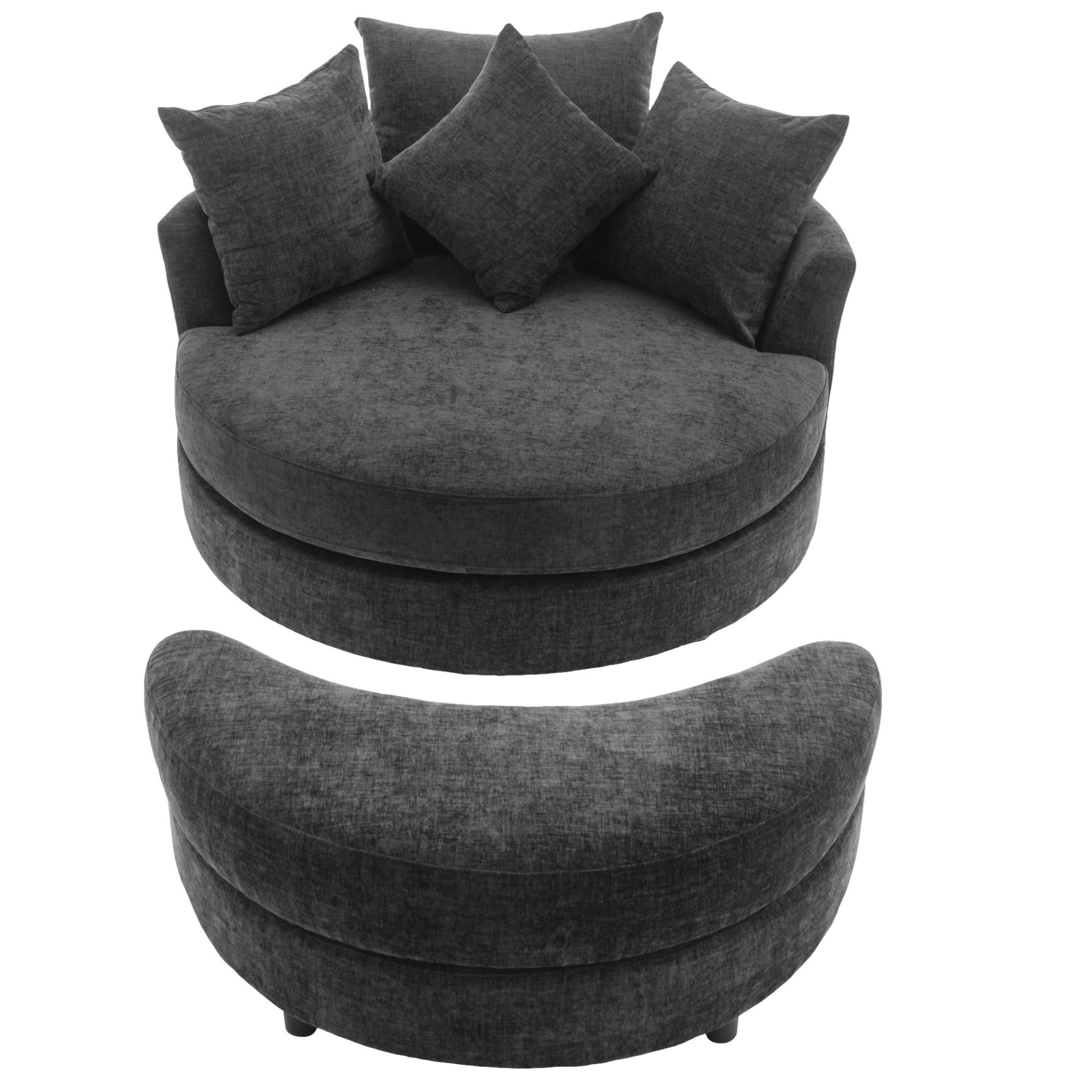 360° Swivel Accent Barrel Chair With Storage Ottoman & 4 Pillows, Modern Chenille Leisure Chair Round Accent For Living Room - Gray - Image 18
