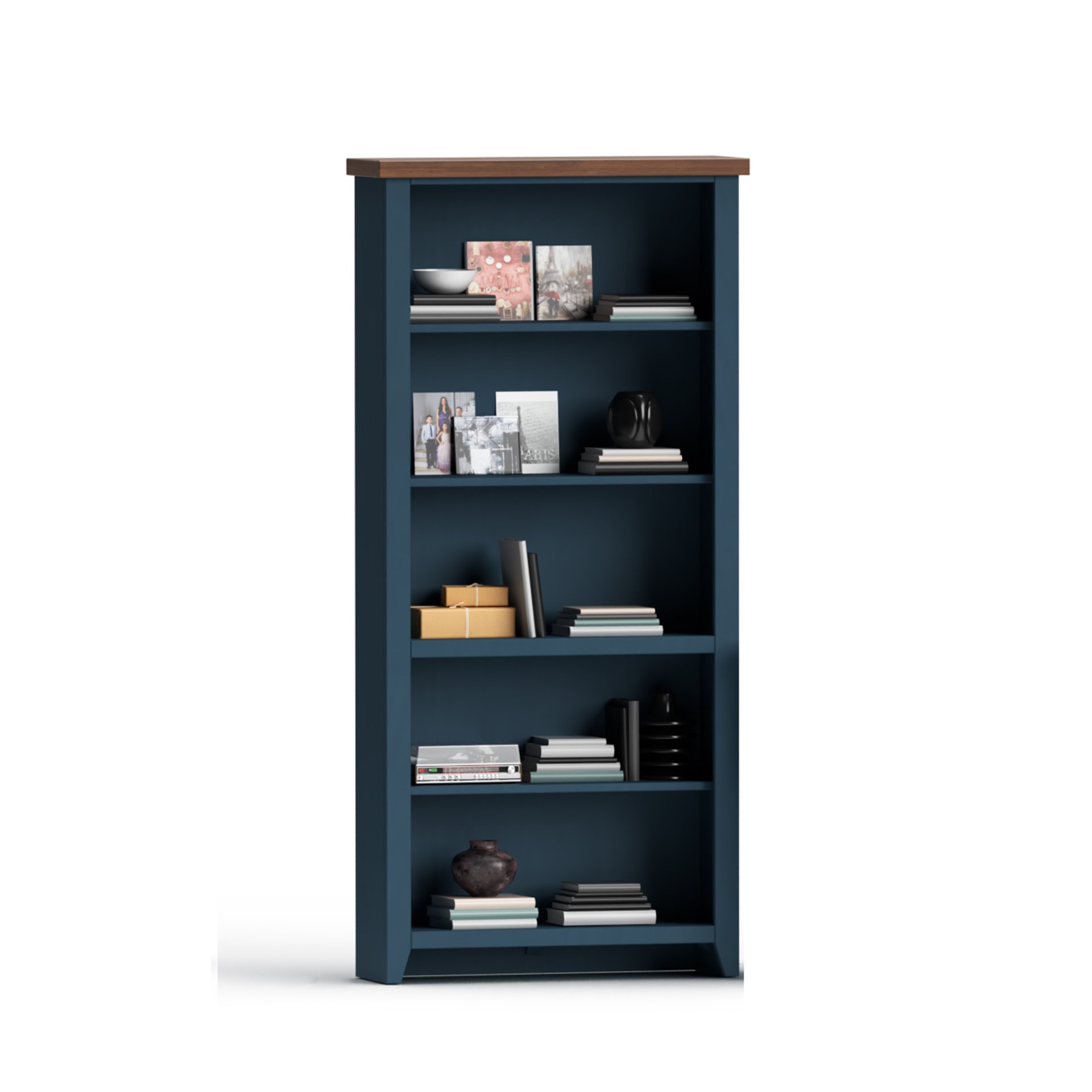 Nantucket - 5 Shelf Bookcase - Blue Denim, Whiskey - Image 6