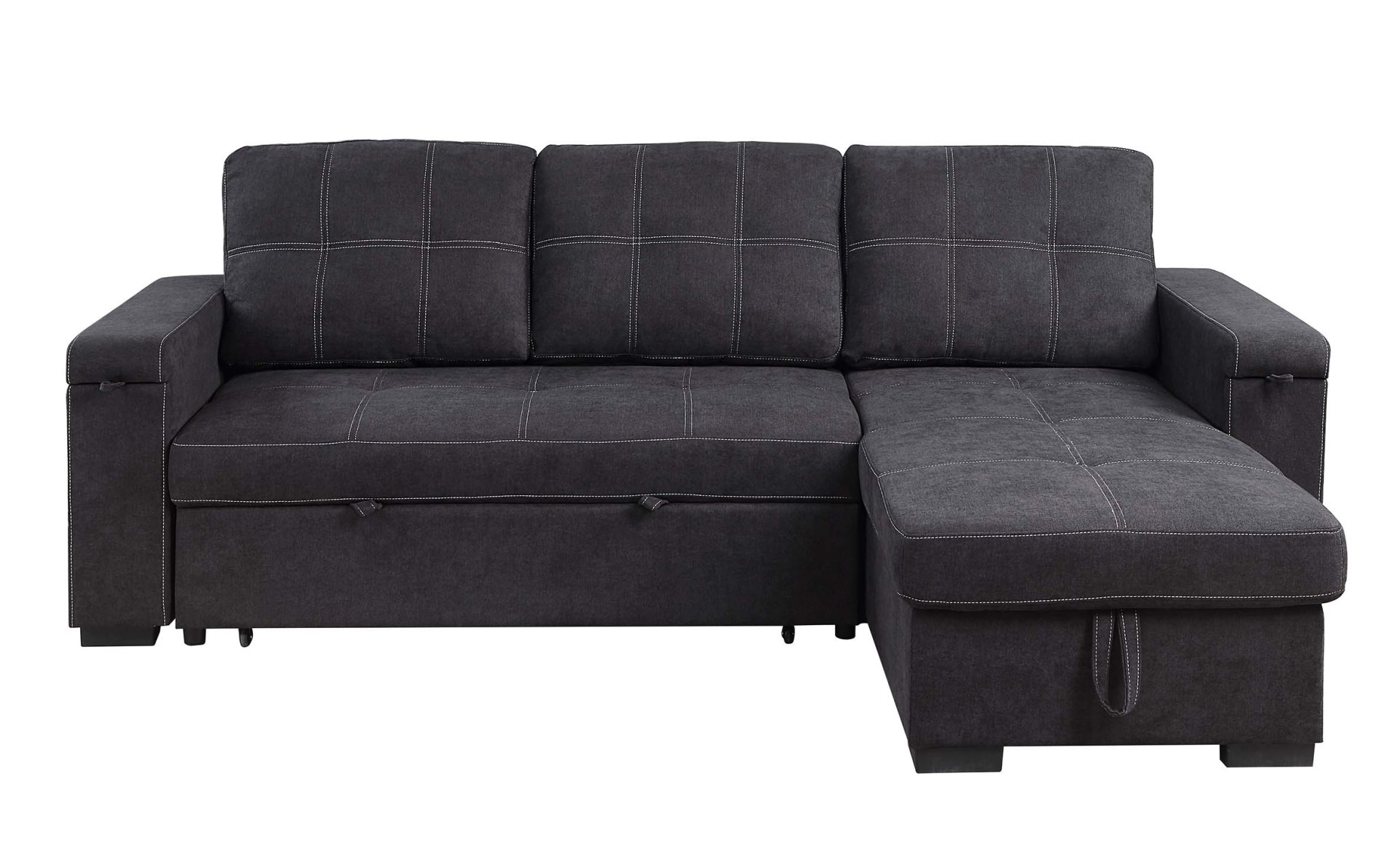 Toby - Reversible Sleeper Sectional Sofa With Storage Chaise Cup Holder Charging Ports And Pockets - Black - Image 4