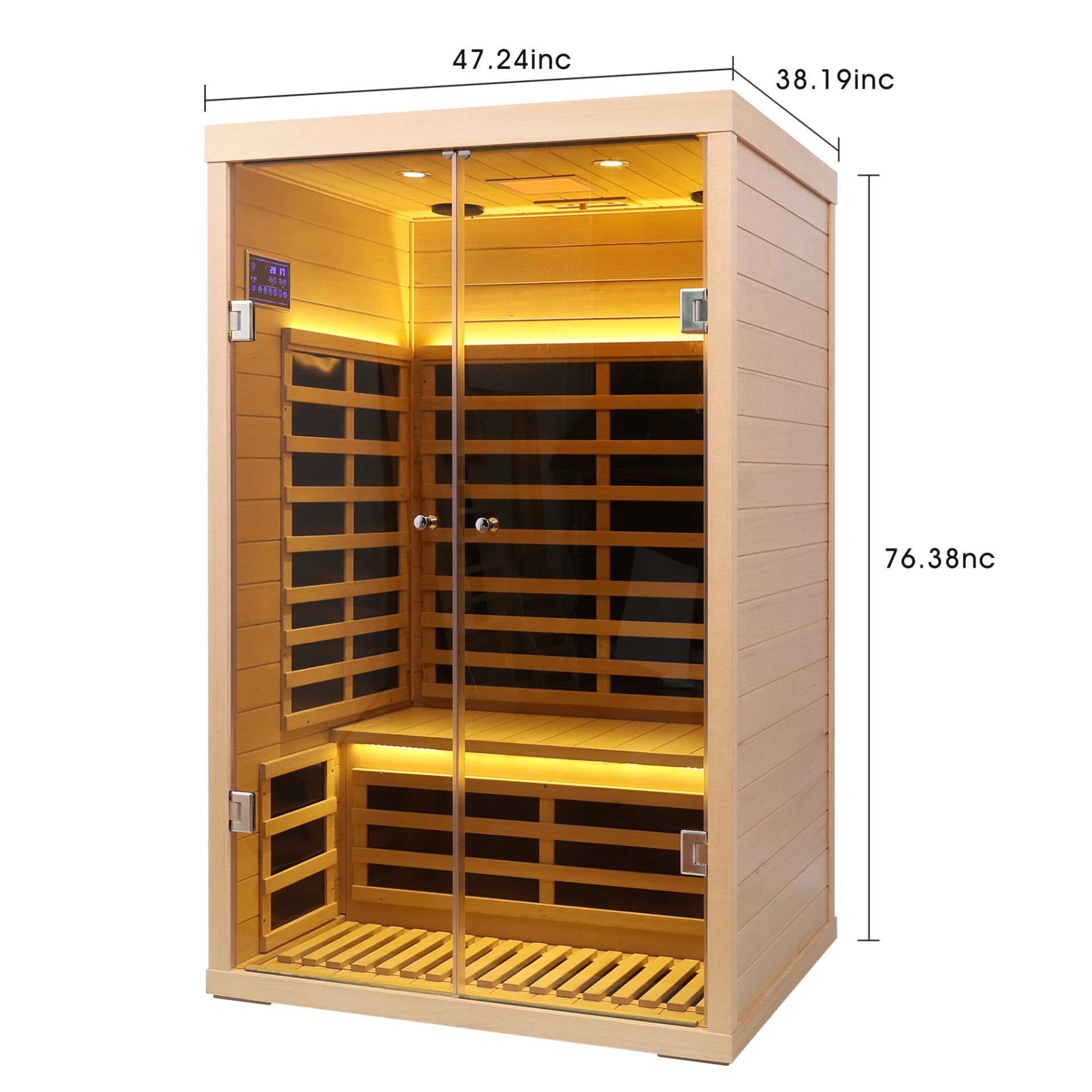 Low Emf 2 Person Wide Space Hemlock, Double Doors Great Glass Luxury Indoor Far Infrared Sauna Room - Natural Wood - Image 3