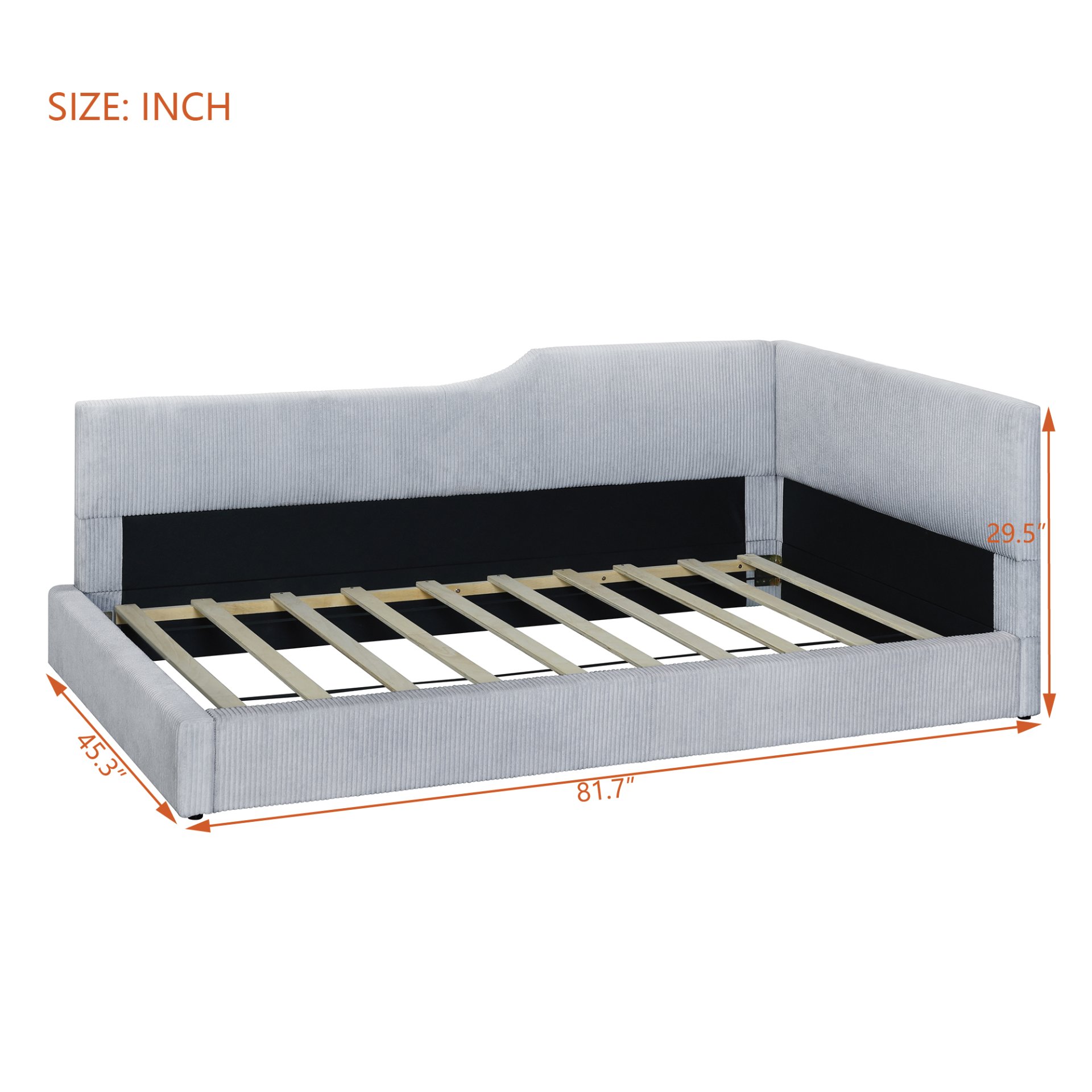 Twin Size L Shaped Upholstered Daybed - Gray - Image 6