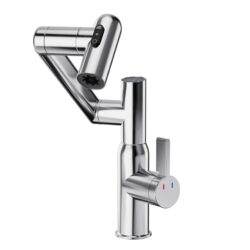 Bathroom Sink Faucet With Spray Function And Temperature Display, Anti Skid Switch, 360 Degree Rotary, Brass Material - Chrome
