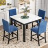 5-Piece Counter Height Dining Table Set With One Faux Marble Top Dining Table And Four Velvet Upholstered Chairs - Blue - Image 9